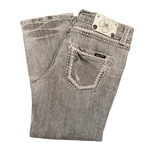 Miss Me Denim - Miss Me JPB5014-5 Boyfriend Crop Womens Jeans 28 25 Gray Distressed Splatter